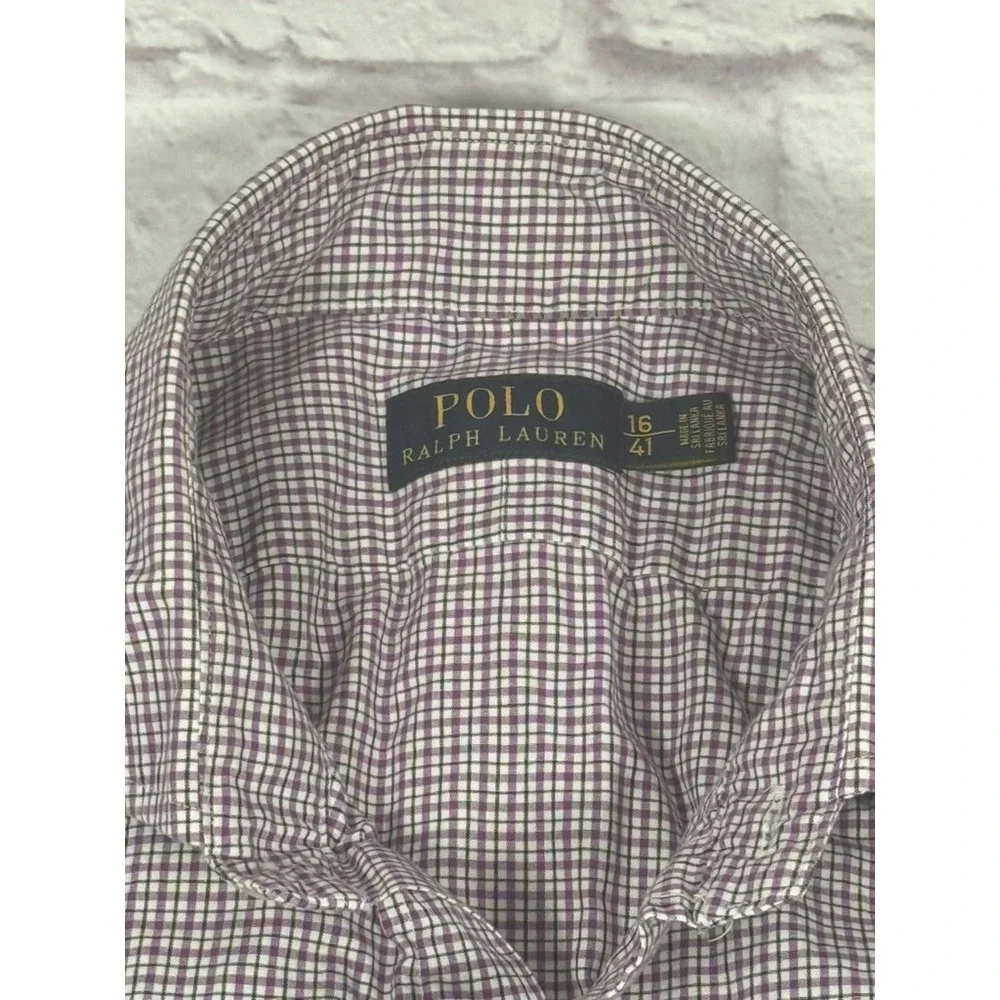 Polo Ralph Lauren Shirt Mens 16-41 Purple‎ Check Long Sleeve Button Up Cotton - Picture 8 of 10